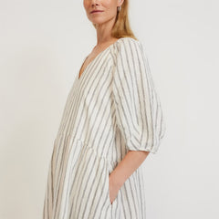 womens-linen-puff-sleeve-dress-black-canvas-tan