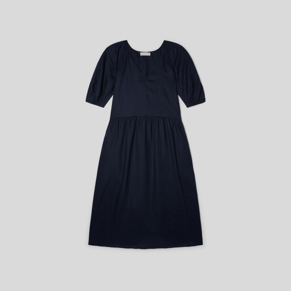 womens-linen-puff-sleeve-dress-navy | alt