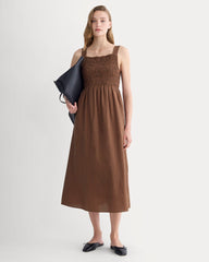 womens-gauze-smock-dress-carob-brown-black-plaid | primary