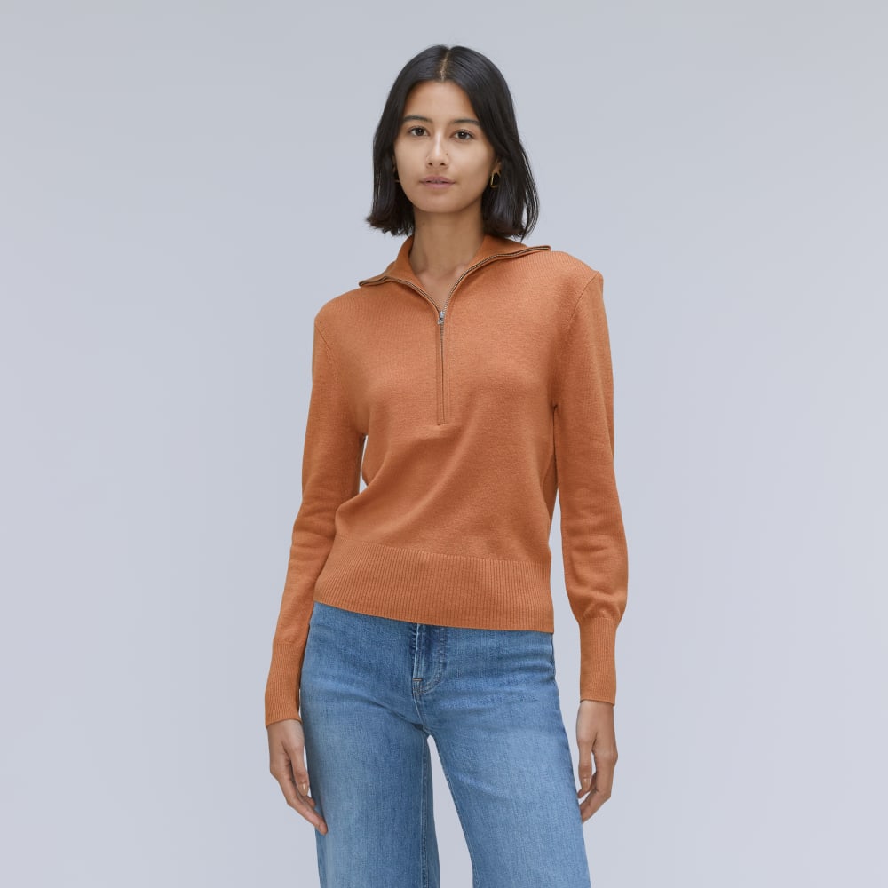 womens-luxe-merino-half-zip-sweater-tawny-brown | primary