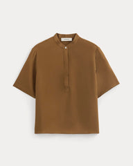 womens-washable-silk-ss-popover-top-toffee | alt