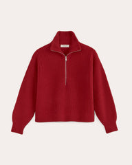 womens-felted-merino-halfzip-sweater-berry-red | alt