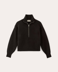 womens-felted-merino-halfzip-sweater-black | alt