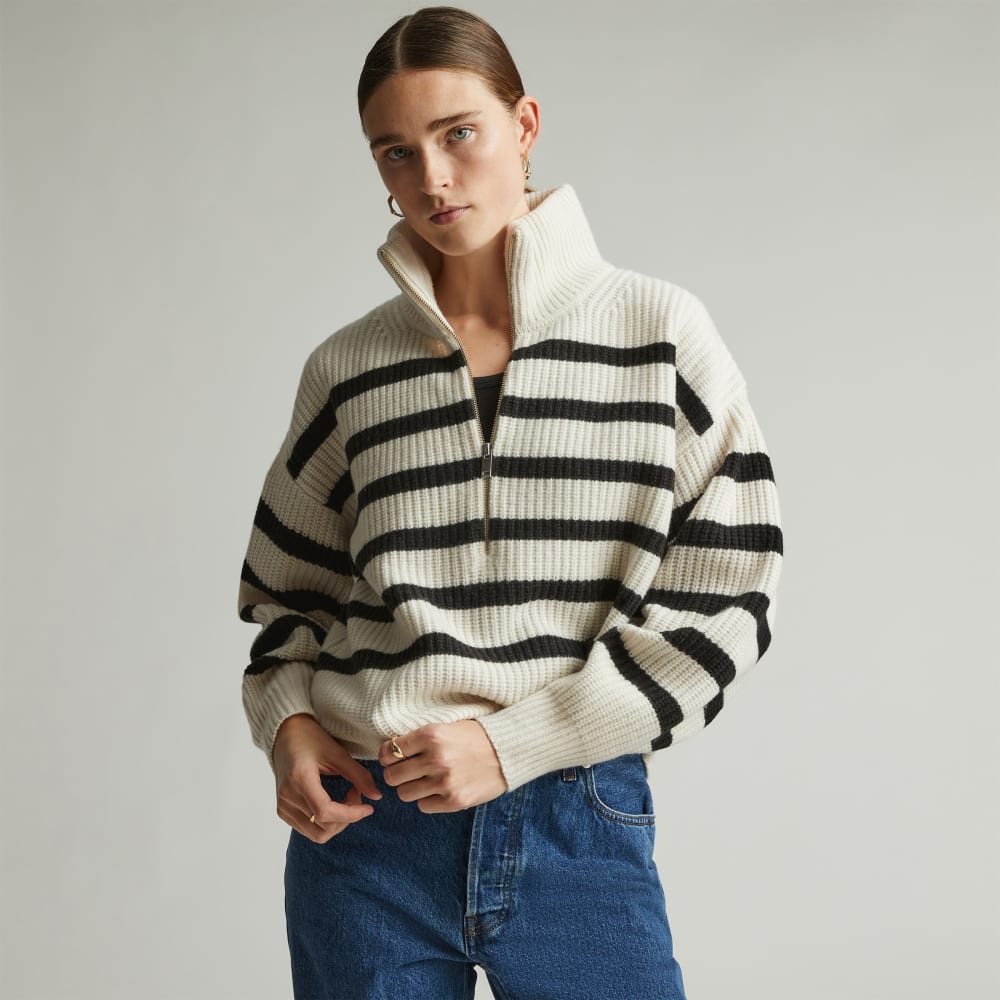 womens-felted-merino-halfzip-sweater-black-bone | primary