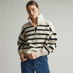 womens-felted-merino-halfzip-sweater-black-bone | primary