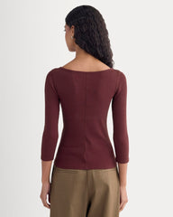 womens-luxe-rib-3-4-sleeve-boatneck-tee-heathered-port-royale | alt