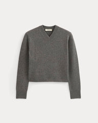 womens-cashmere-cropped-high-v-sweater-heather-charcoal | alt