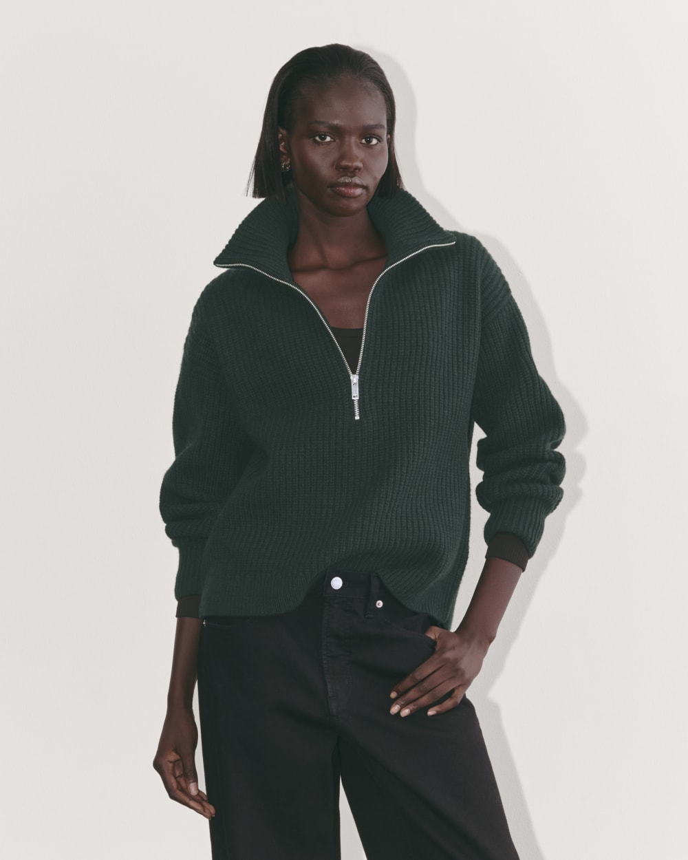 womens-felted-merino-halfzip-sweater-heather-scarab | primary