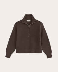 womens-felted-merino-halfzip-sweater-earth-brown | alt