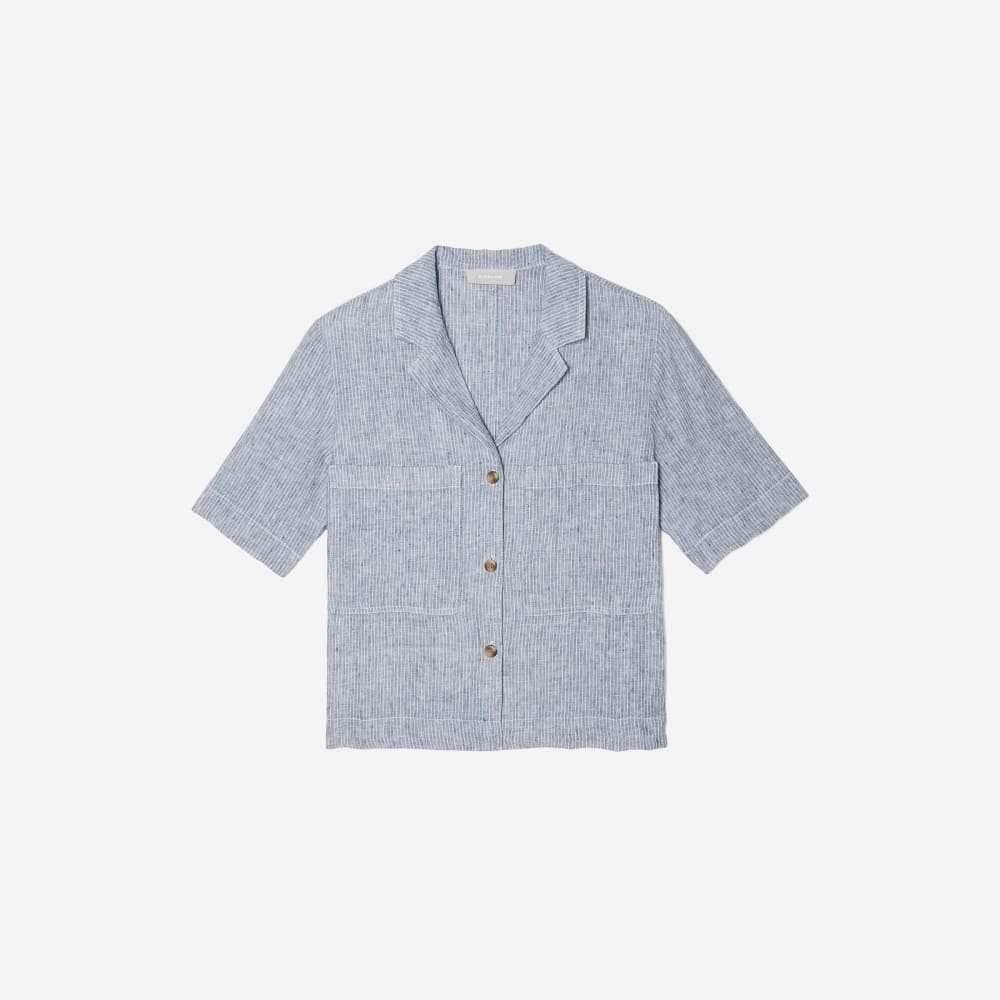 womens-linen-workwear-shirt-blue-pinstripe | alt