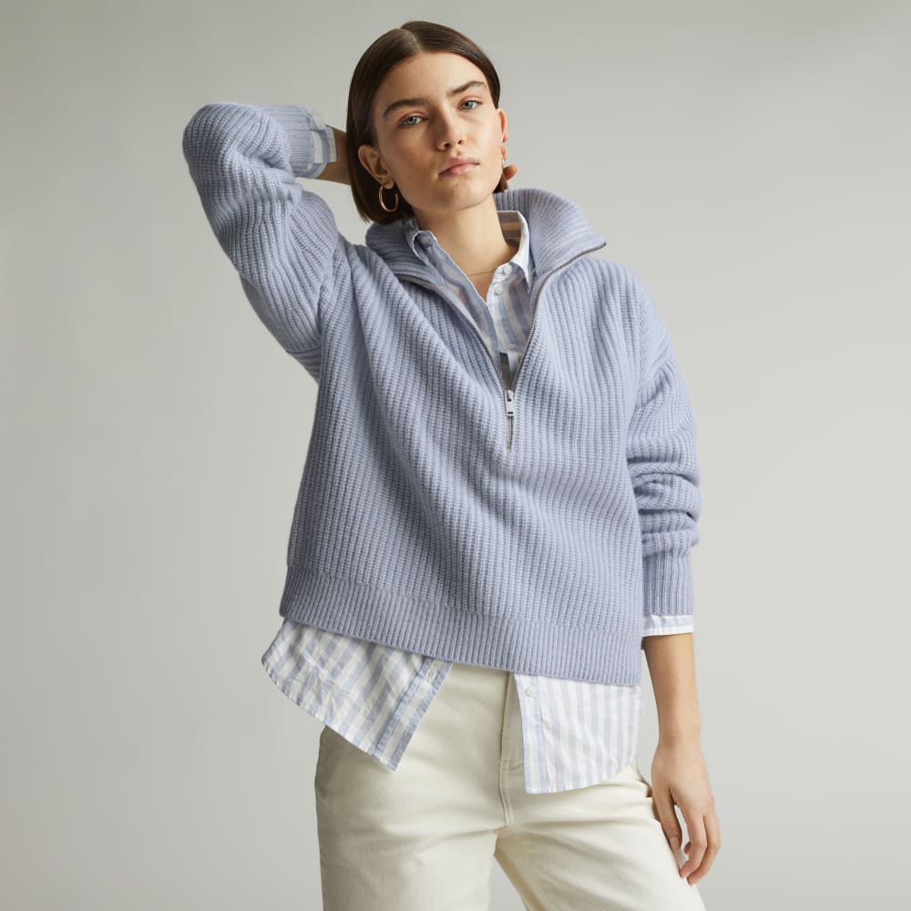 womens-felted-merino-halfzip-sweater-periwinkle-heather-oat | primary