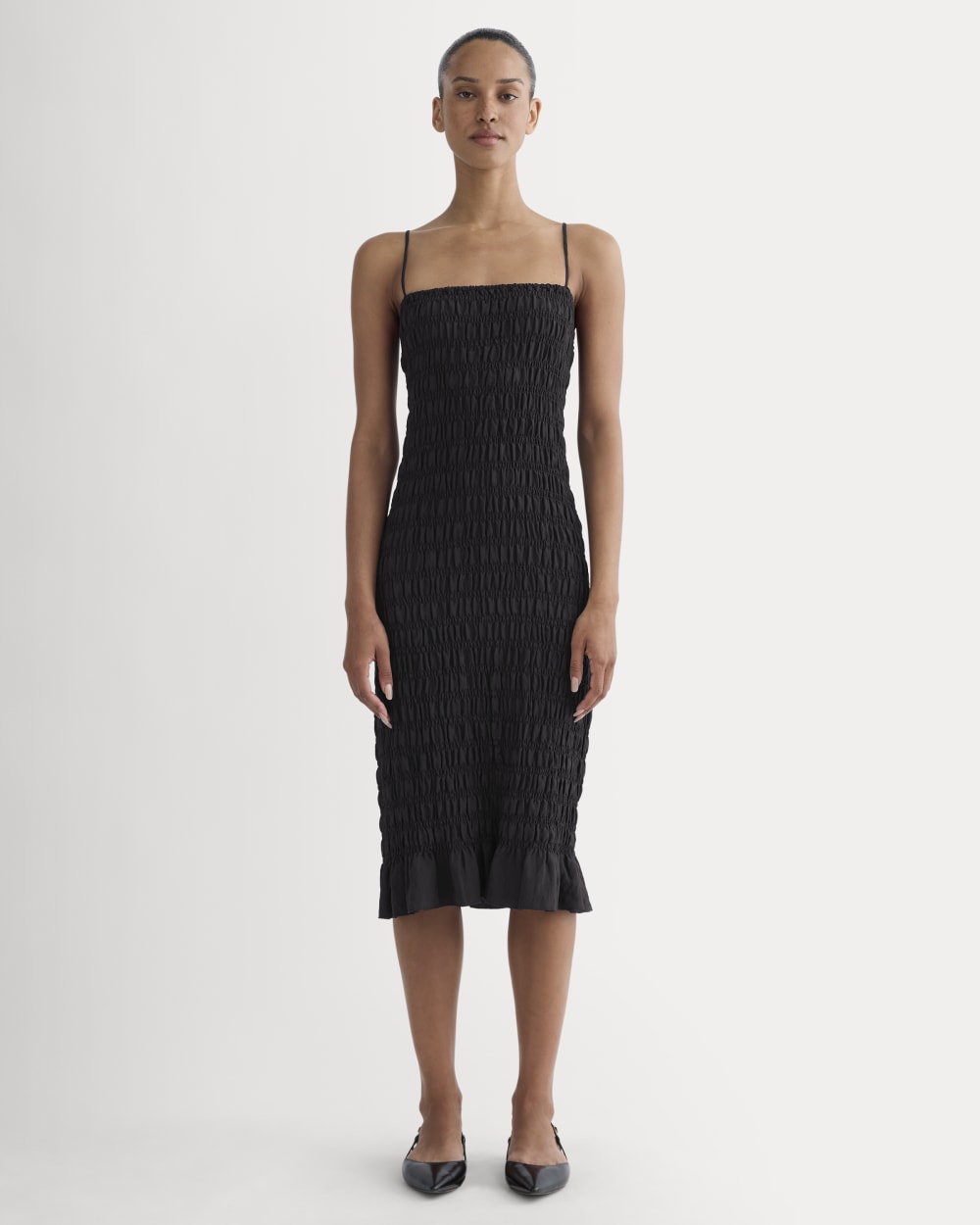 womens-smocked-column-dress-black | primary