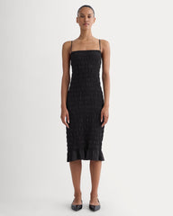 womens-smocked-column-dress-black | primary