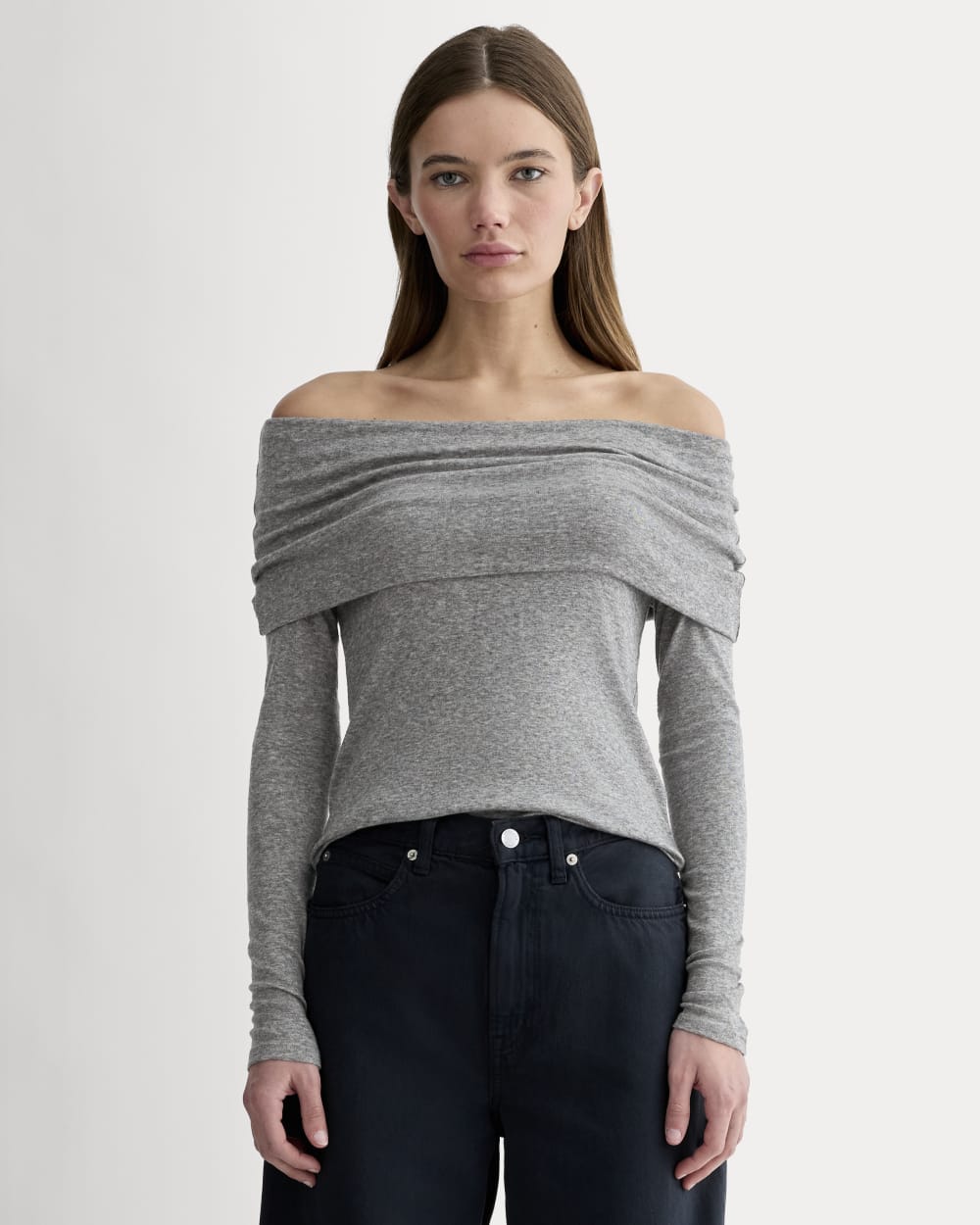 womens-off-shoulder-top-butterluxe-heather-charcoal | primary