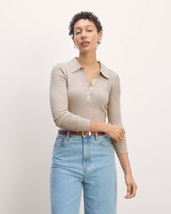 womens-ultrafine-merino-ribbed-polo-heather-oatmeal | primary