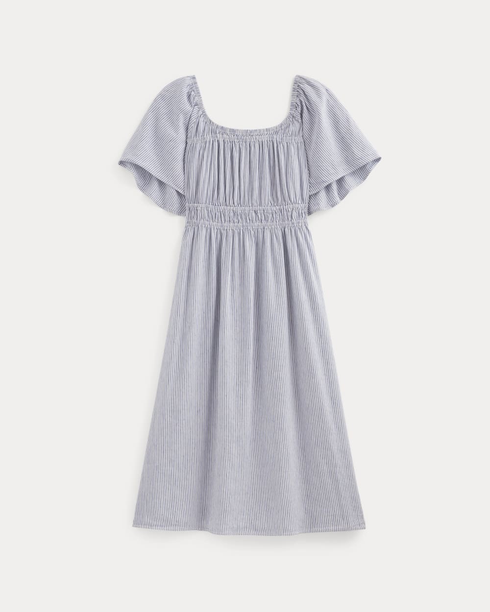 womens-flutter-sleeve-dress-stretch-linen-white-dutch-blue | alt