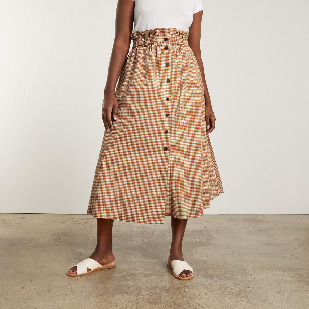 womens-easy-button-front-skirt-burnt-orange-gingham | primary