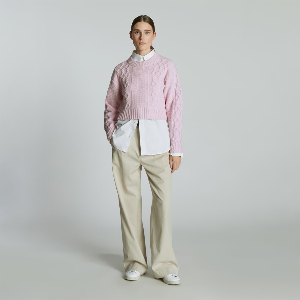 womens-felted-merino-cropped-cable-sweater-light-lilac
