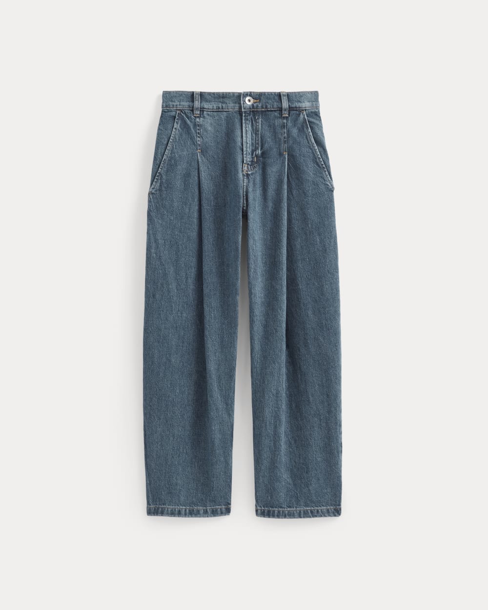 womens-high-rise-pleated-jean-mid-indigo | alt