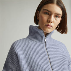 womens-felted-merino-halfzip-sweater-periwinkle-heather-oat | alt
