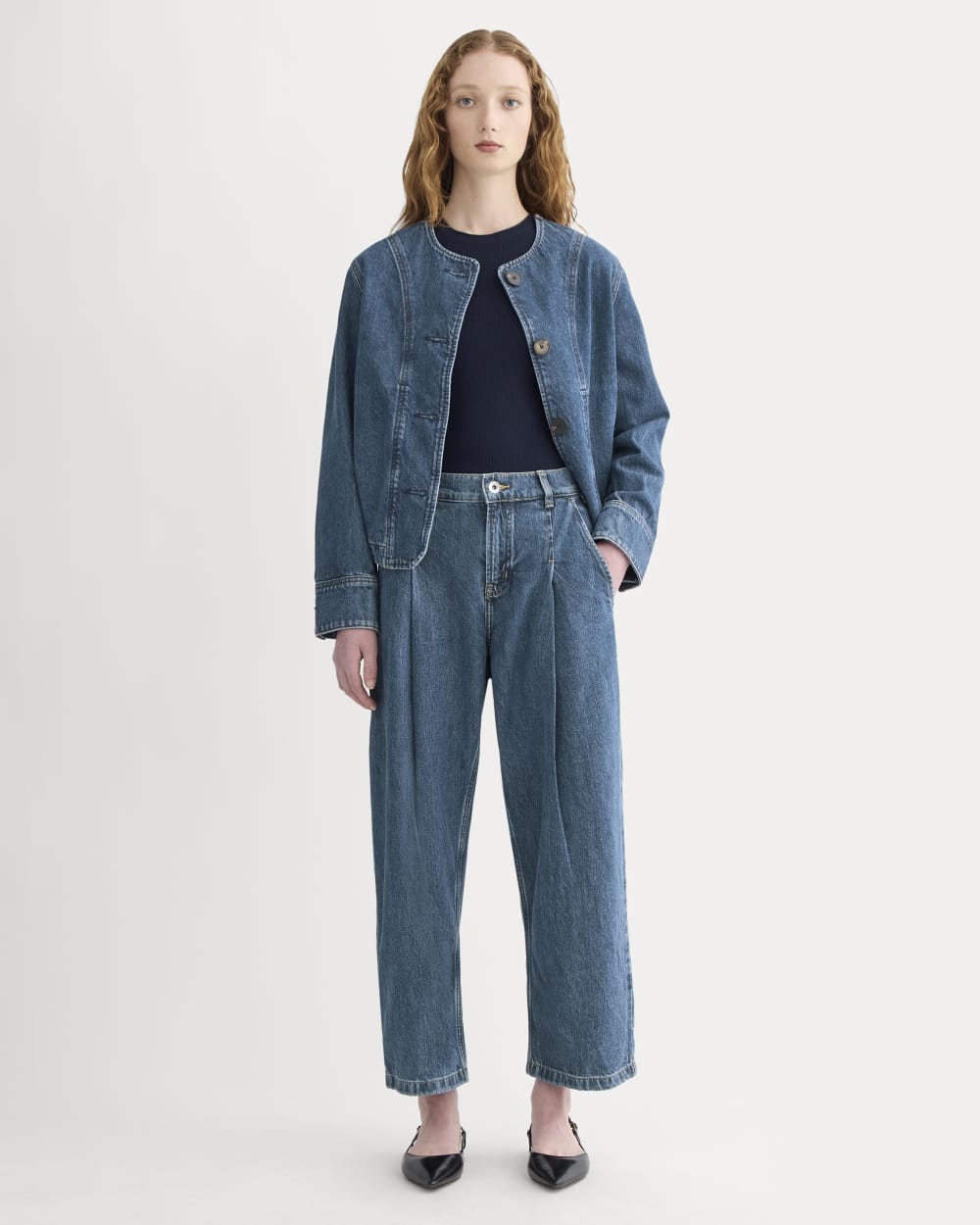 womens-high-rise-pleated-jean-mid-indigo | primary