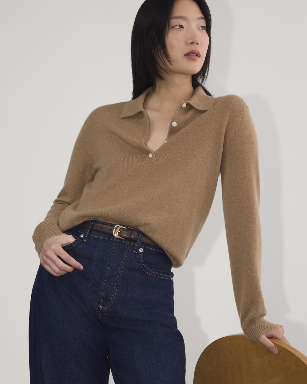 womens-cashmere-classic-sweater-polo-tigers-eye | alt