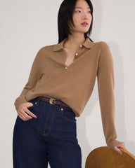 womens-cashmere-classic-sweater-polo-tigers-eye | alt