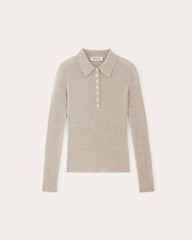 womens-ultrafine-merino-ribbed-polo-heather-oatmeal | alt