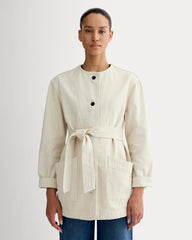 womens-long-denim-barrel-jacket-garment-dyed-sand | primary