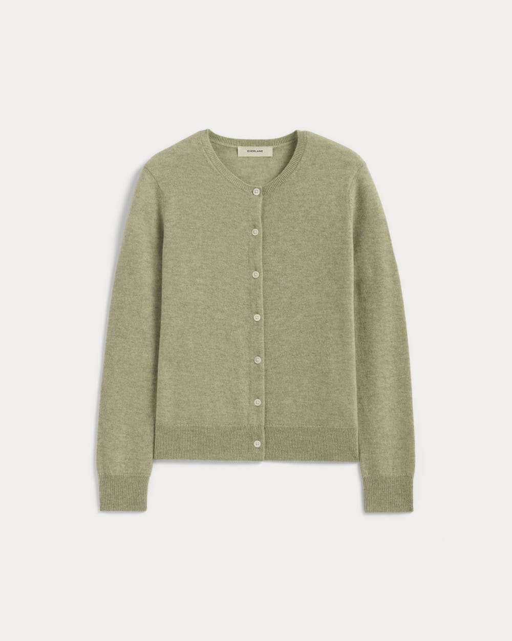 womens-cashmere-classic-crew-cardigan-light-heathered-moss | alt