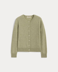 womens-cashmere-classic-crew-cardigan-light-heathered-moss | alt