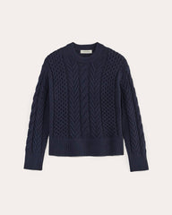 womens-organic-cotton-cable-crew-sweater-navy | alt