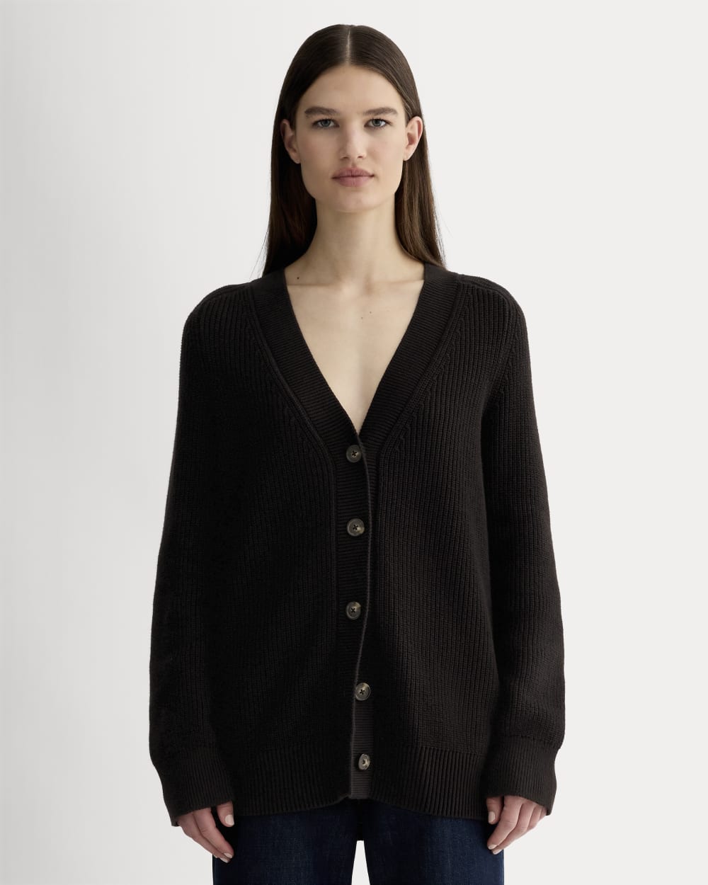 womens-cotton-v-neck-cocoon-cardigan-black | primary