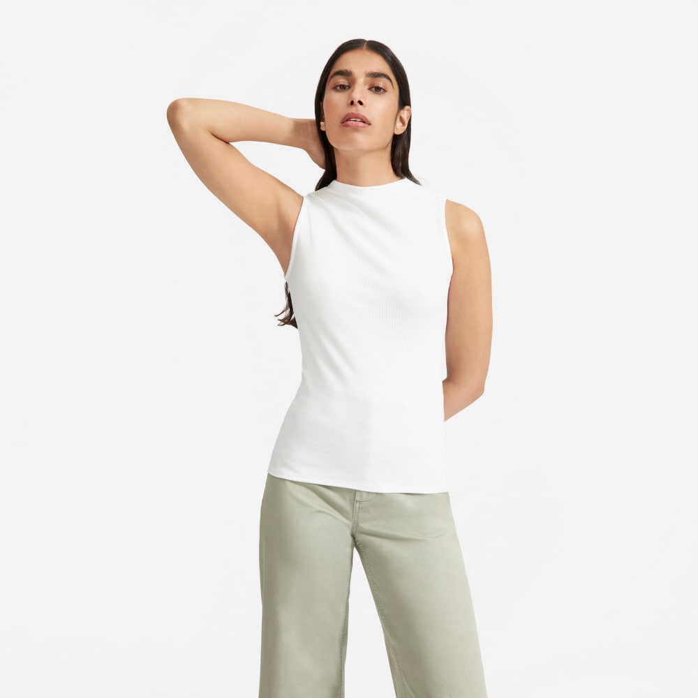 womens-pima-micro-rib-funnel-neck-tank-white | primary