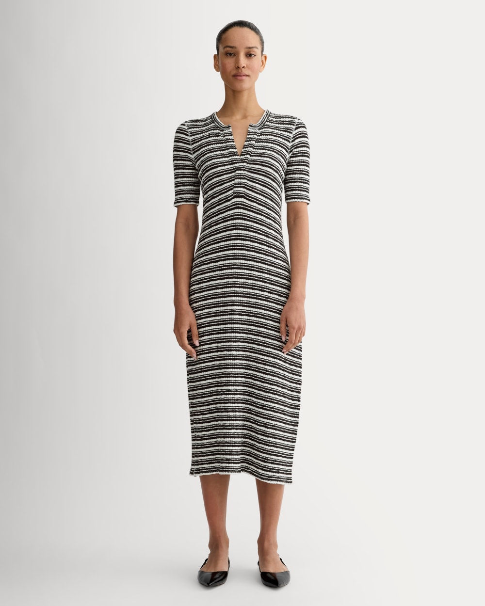womens-rib-knit-henley-dress-bone-black | primary