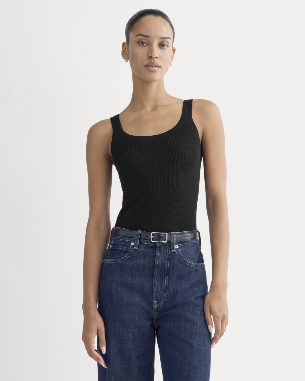 womens-light-ribbed-cami-in-soft-merino-black | primary