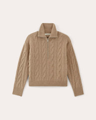 womens-felted-merino-cable-half-zip-oat-melange | alt