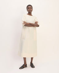 womens-short-sleeve-puff-midi-dress-bone | primary