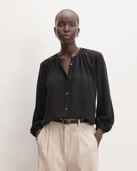 womens-clean-silk-shirred-blouse-black | primary