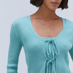womens-cotton-merino-front-tie-top-deep-turquoise | alt