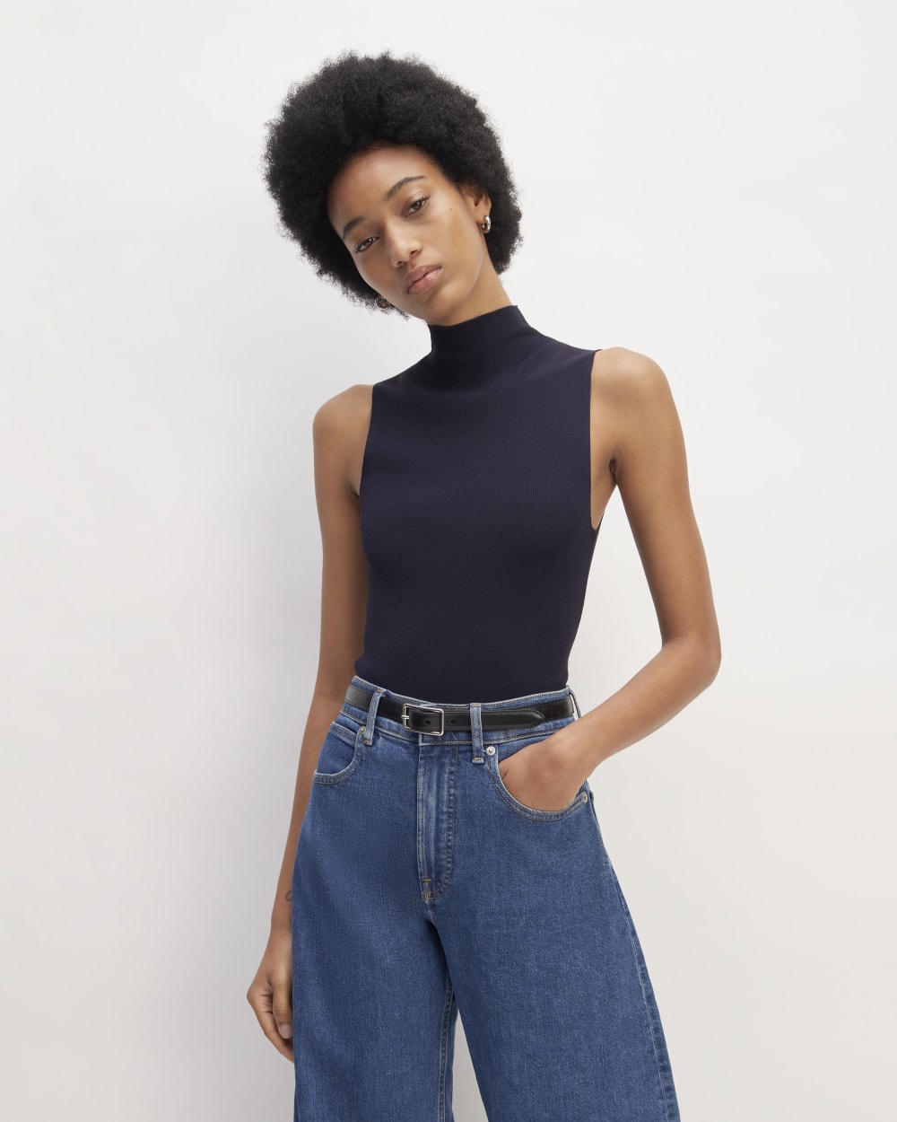womens-viscose-mock-neck-tank-top-navy | primary