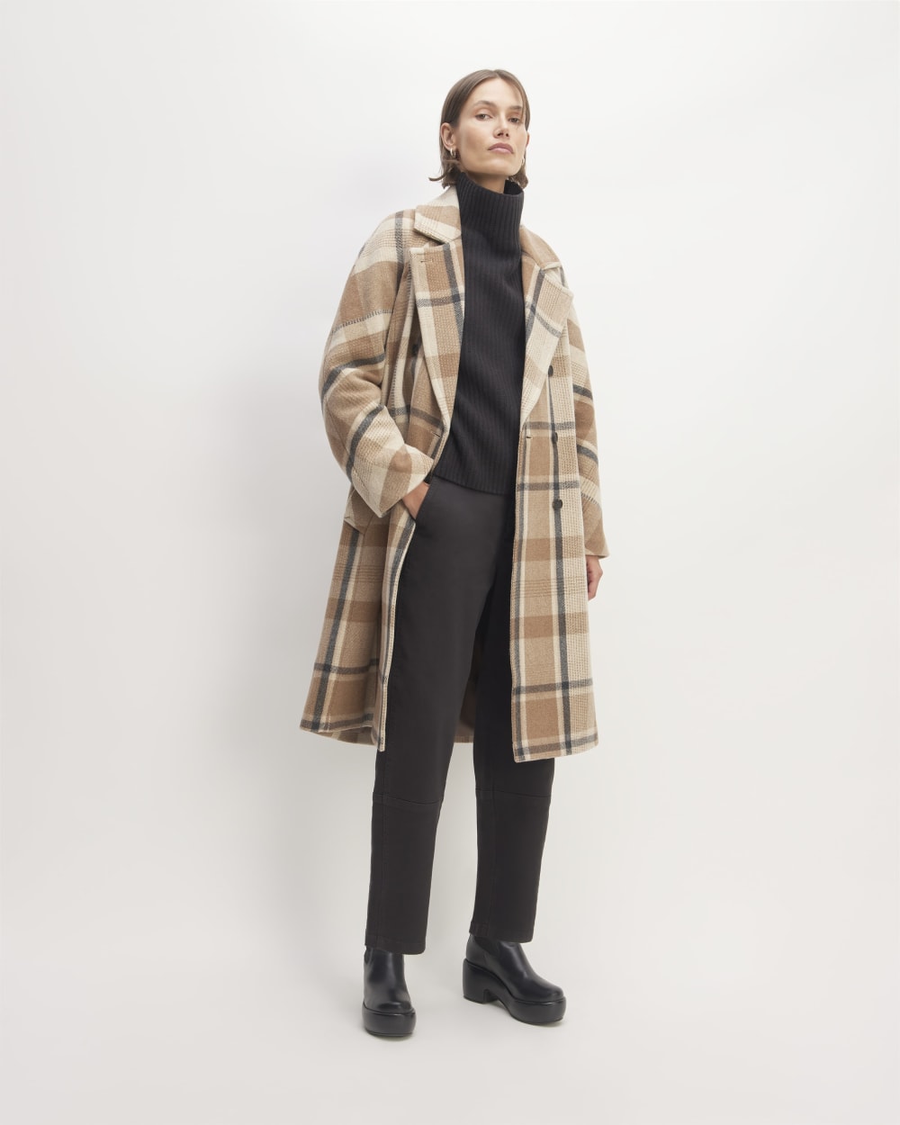 womens-italian-rewool-long-peacoat-charcoal-cornstalk-toasted-coconut | primary