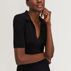 womens-ribbed-short-sleeve-polo-dress-black