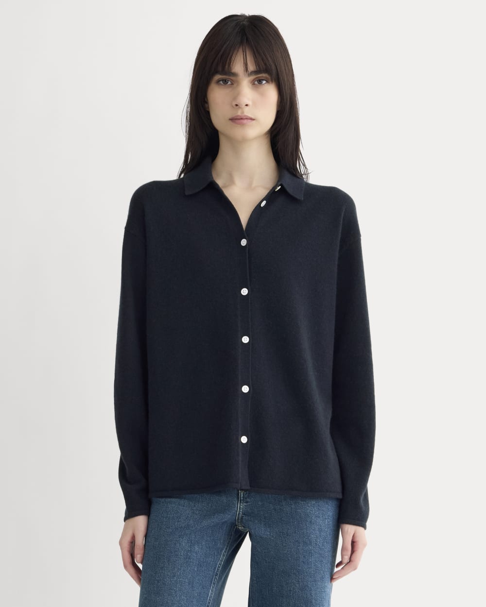 womens-cashmere-button-up-shirt-navy | primary