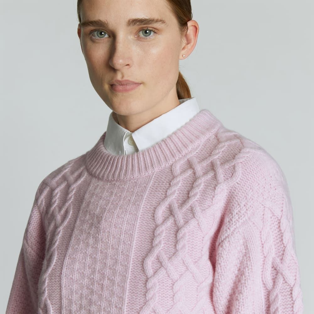 womens-felted-merino-cropped-cable-sweater-light-lilac