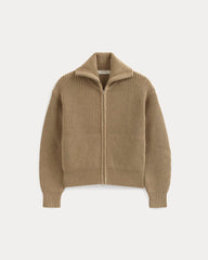 womens-full-zip-sweater-everyday-cotton-dark-heathered-camel | alt