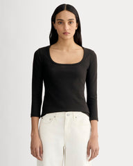 womens-pointelle-scoop-neck-top-black | primary