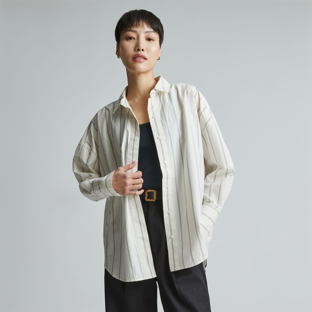 womens-oversized-poplin-shirt-black-canvas-tan | primary