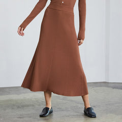 womens-ribbed-knit-skirt-cocoa-brown | primary