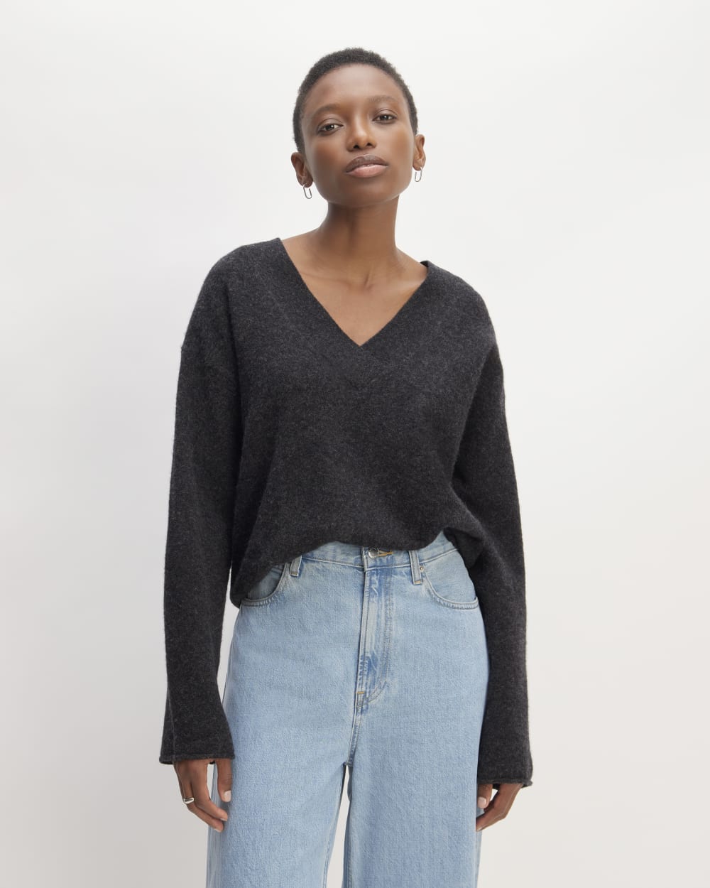 womens-cozy-stretch-v-neck-sweater-charcoal | primary